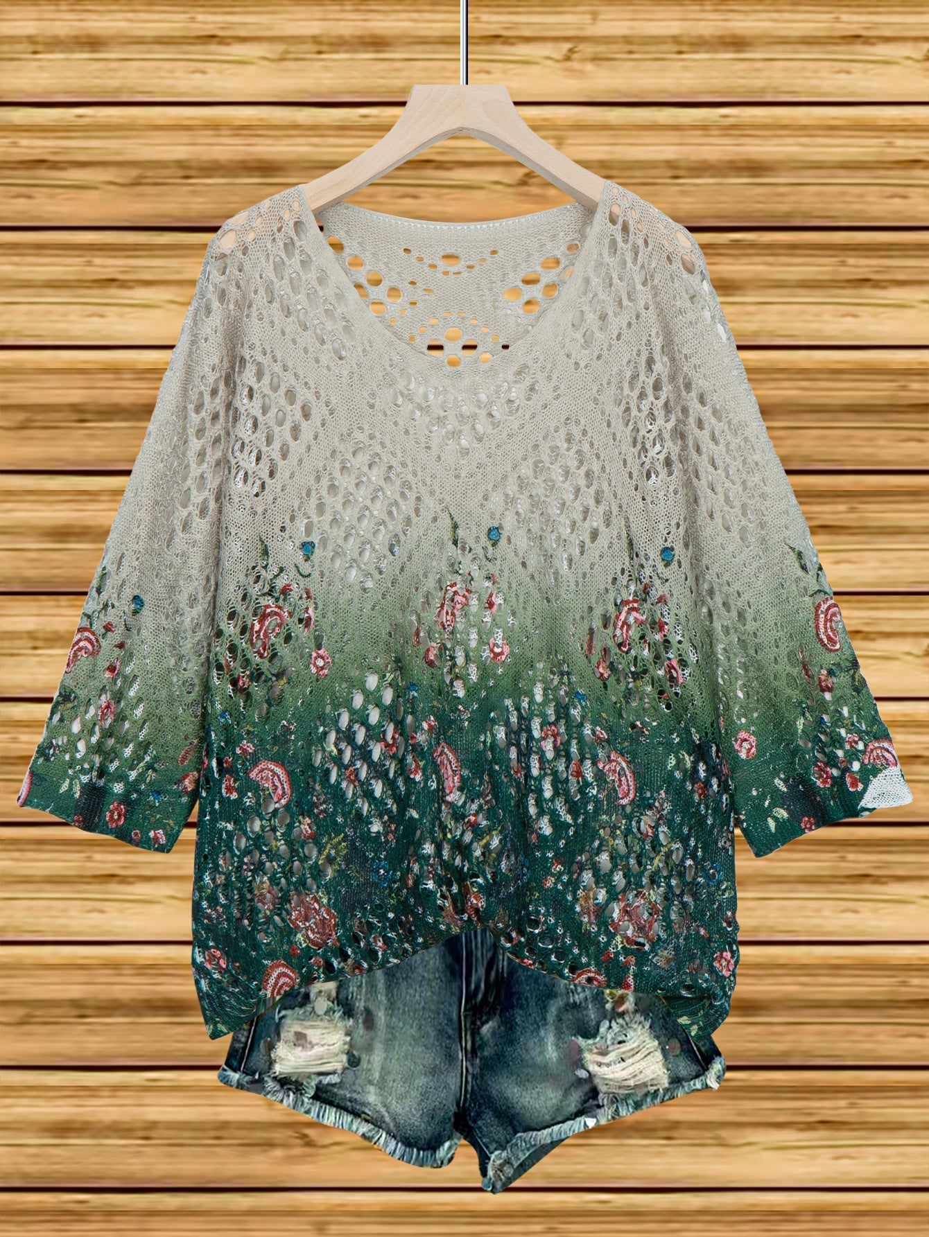 Women's Batwing-Sleeve Sweater – Hollowed-Out 3D Knitted Print Relaxed Fit