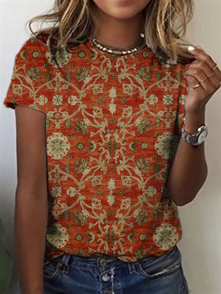 Women's Geometric Print Long Sleeve Loose Casual Tee