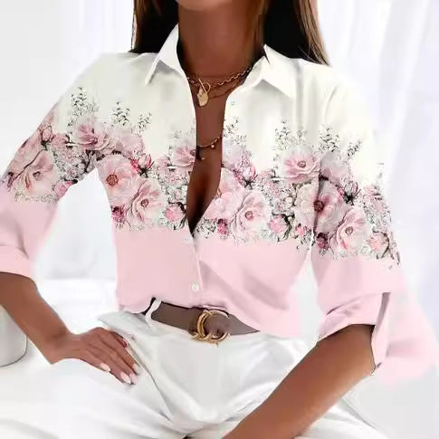 Women’s Stripe Print Long-Sleeve Blouse