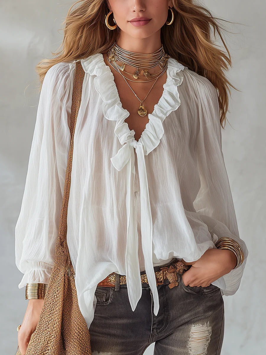 V-Neck Loose-Fit Shirt Top – No-Iron, 8 Colors