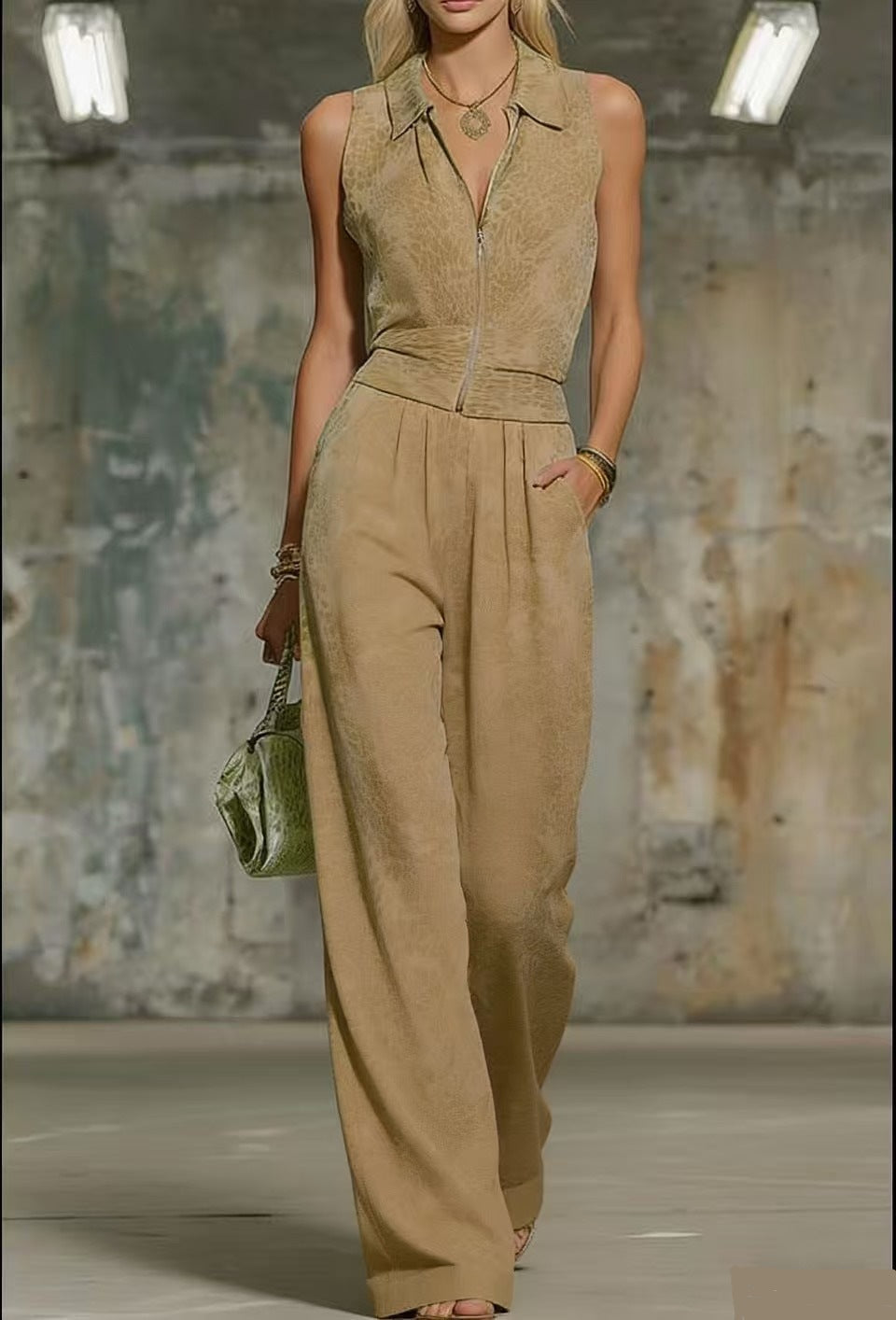 Floral Print Zip-Up Sleeveless Jumpsuit – Women's Wide Leg Romper