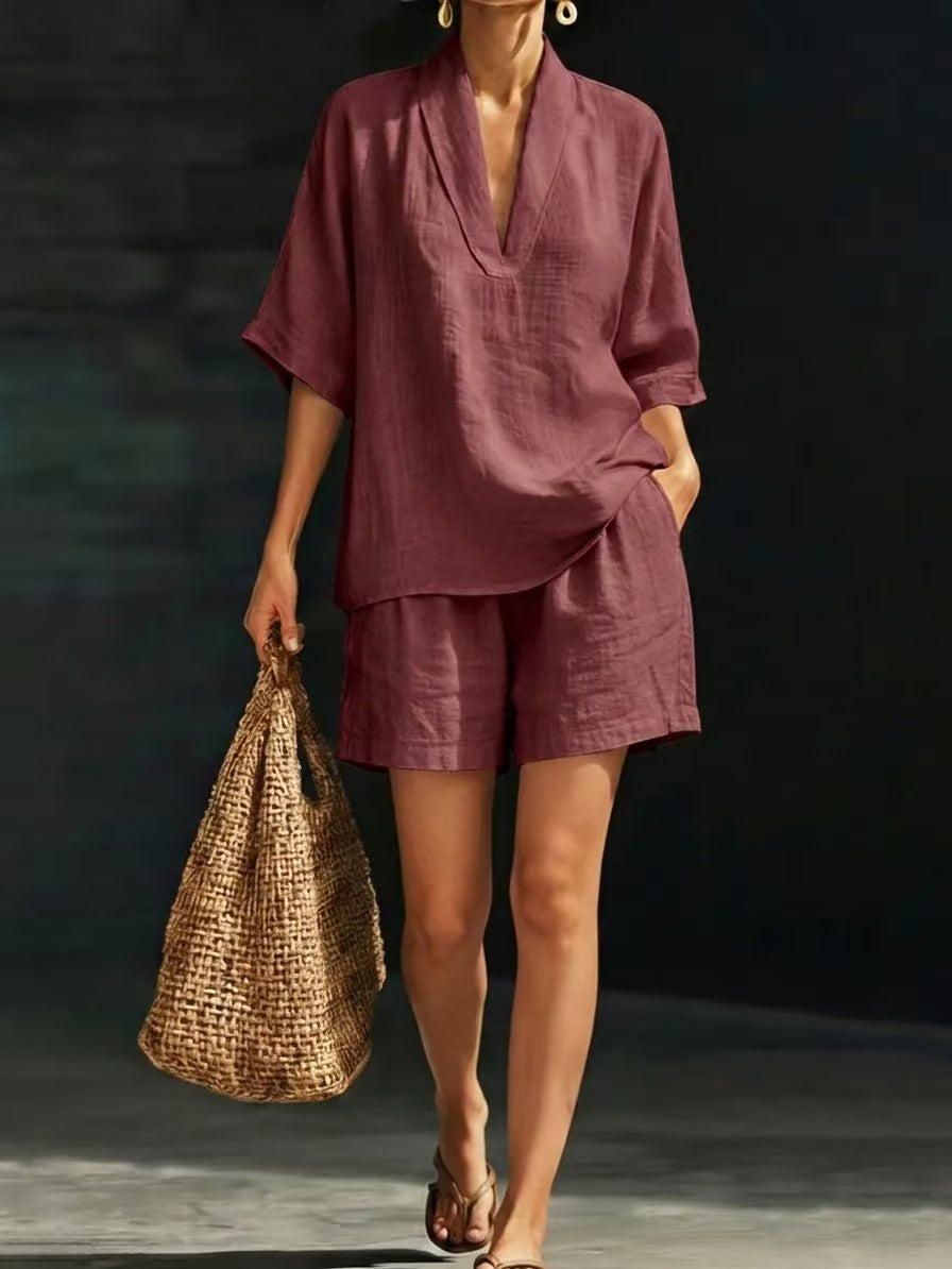 Women's Loose Batwing Sleeve Two-Piece Set – Casual Summer Beach Outfit