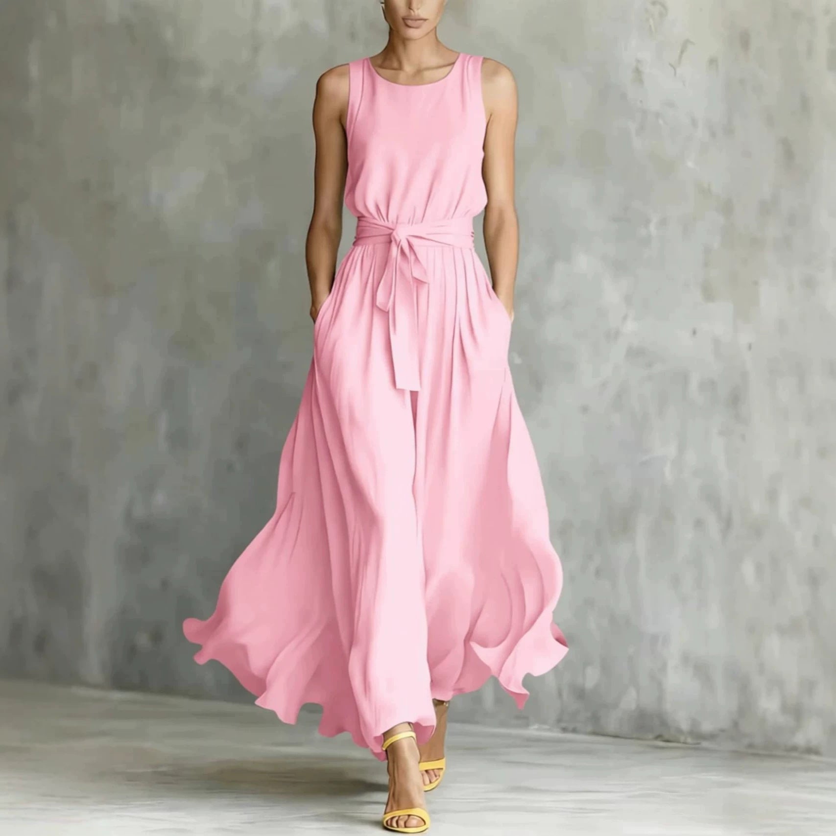 Women's Lace-Up Waist-Cinching Sleeveless Maxi Dress
