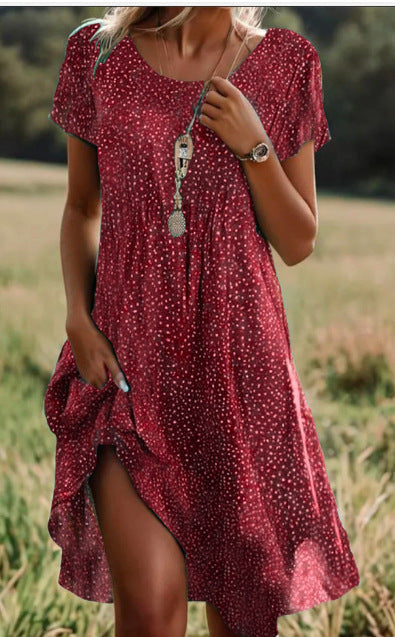 Ethnic Print Midi Dress – Scoop Neck Geometric Pattern Boho Dress