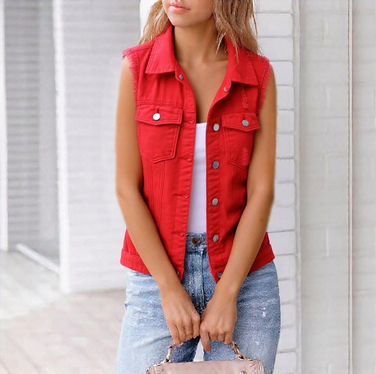 Women's Colorful Denim-Style Vest Jacket – Spring & Summer