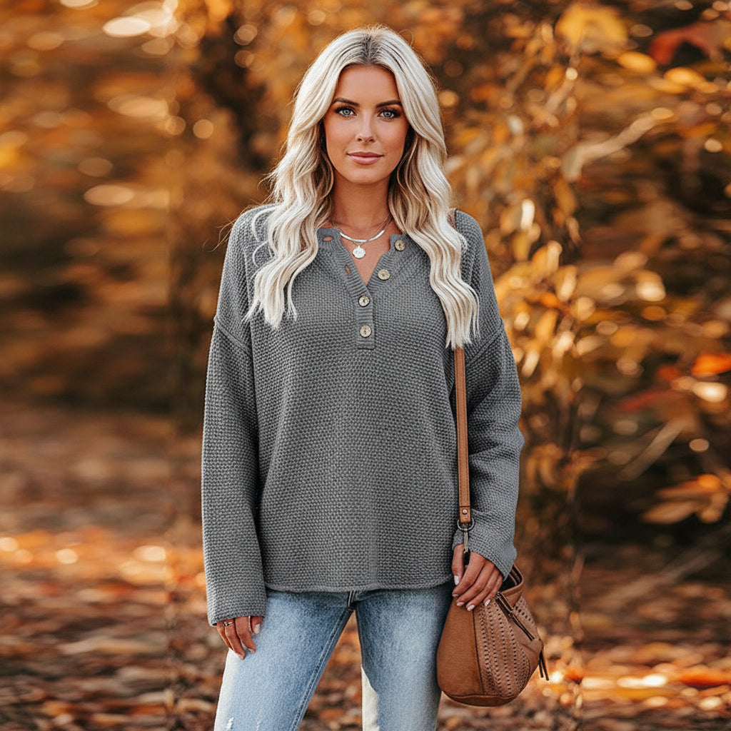 Solid Color V-Neck Pullover Knit Sweater | Relaxed Distressed Fit