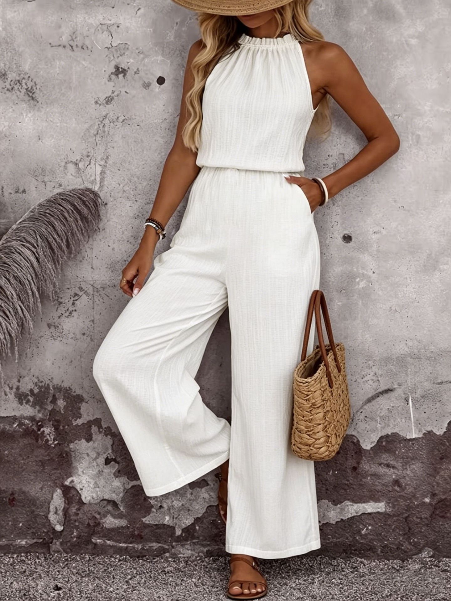Women's Draped Neck Sleeveless Vest & Casual Pants Two-Piece Set