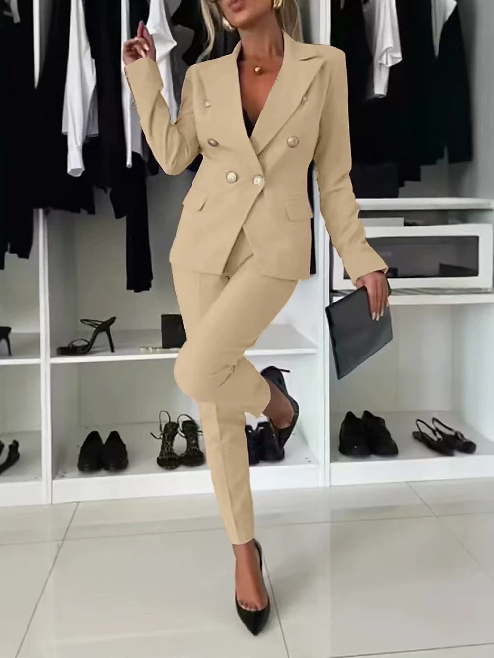 Lapel Button-Down Jacket & Slim-Fit Trousers Suit – 15 Colors XS–XXL