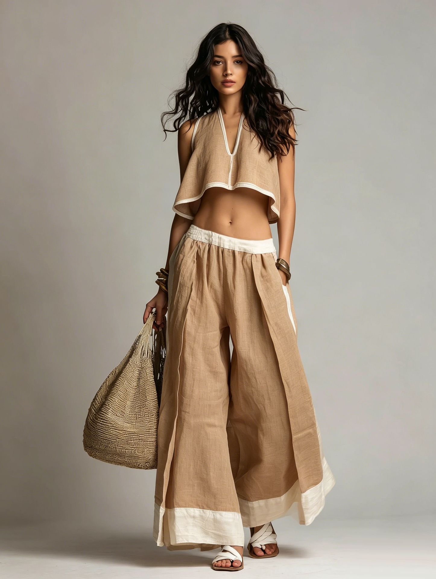 Sleeveless V-Neck Two-Piece Set – Solid Color Lounge & Casual Outfit