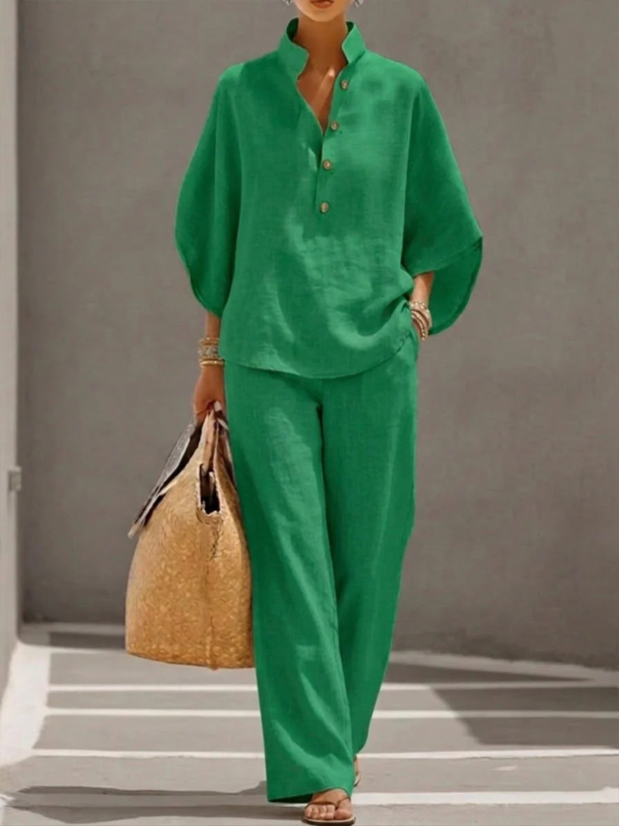 Women’s Casual Shirt and Full-Length Pants Set