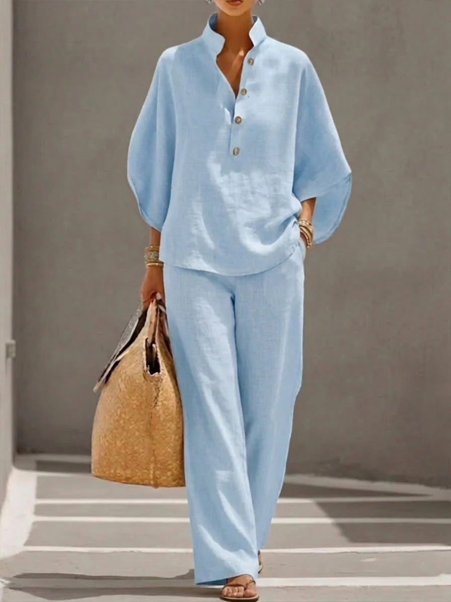 Women’s Casual Shirt and Full-Length Pants Set