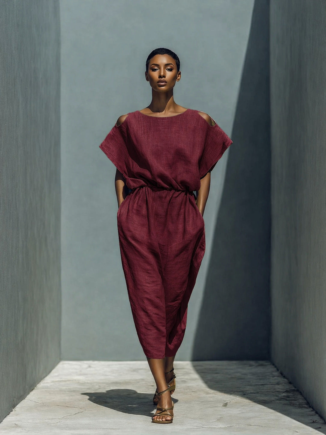 Women's Batwing Sleeve Off-Shoulder Elastic Waist Maxi Dress
