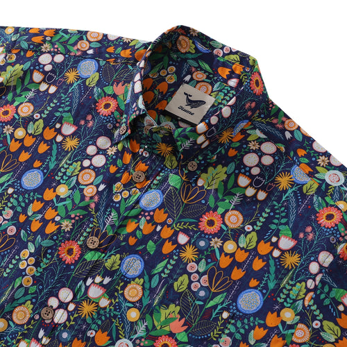Floral Hawaiian Shirt For Men Button-down Short Sleeve 100% Cotton Shirt