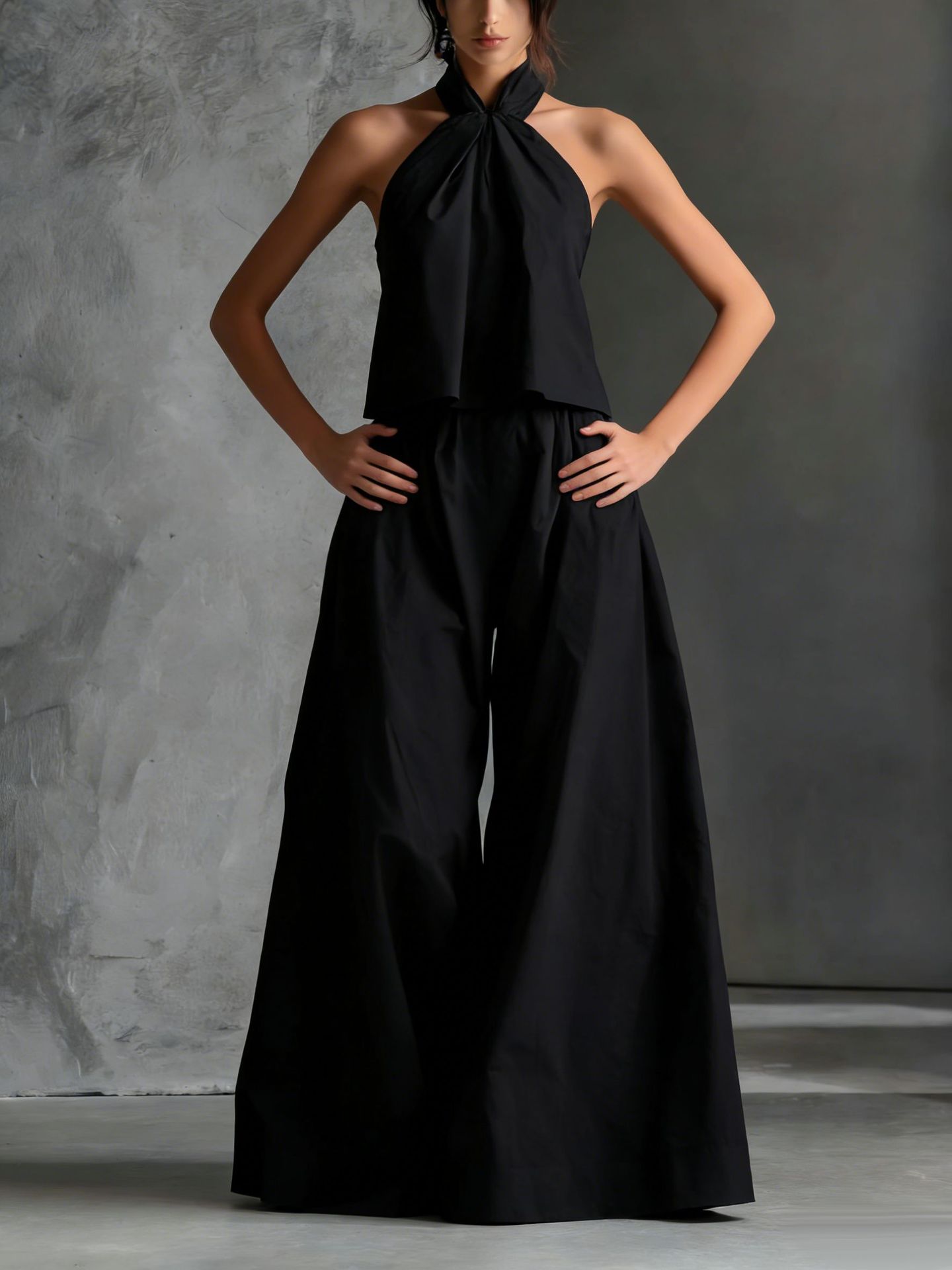 Loose-Fitting Sleeveless Top and Wide-Leg Pants Two-Piece Set.