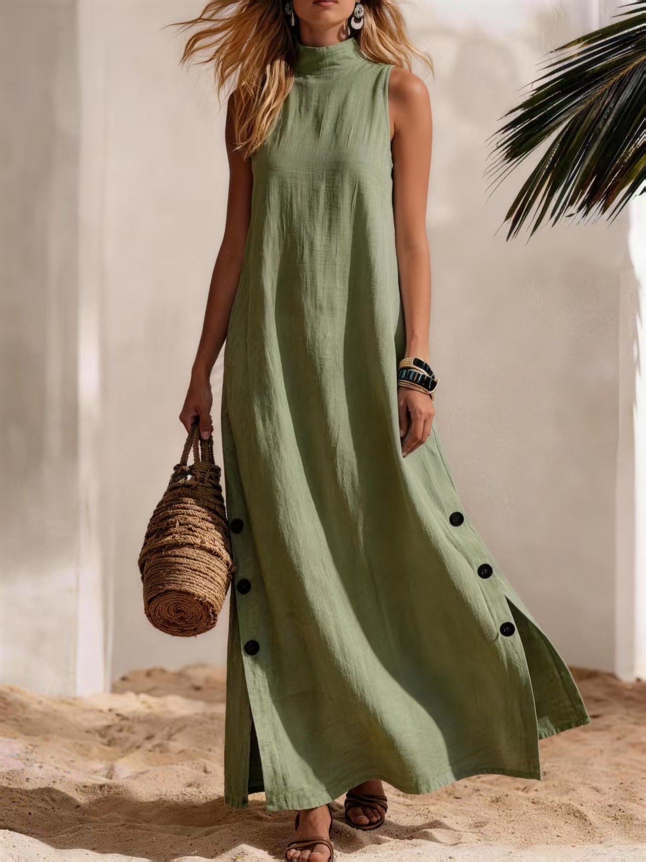 Sleeveless Midi Dress – Side Slits & Loose Fit