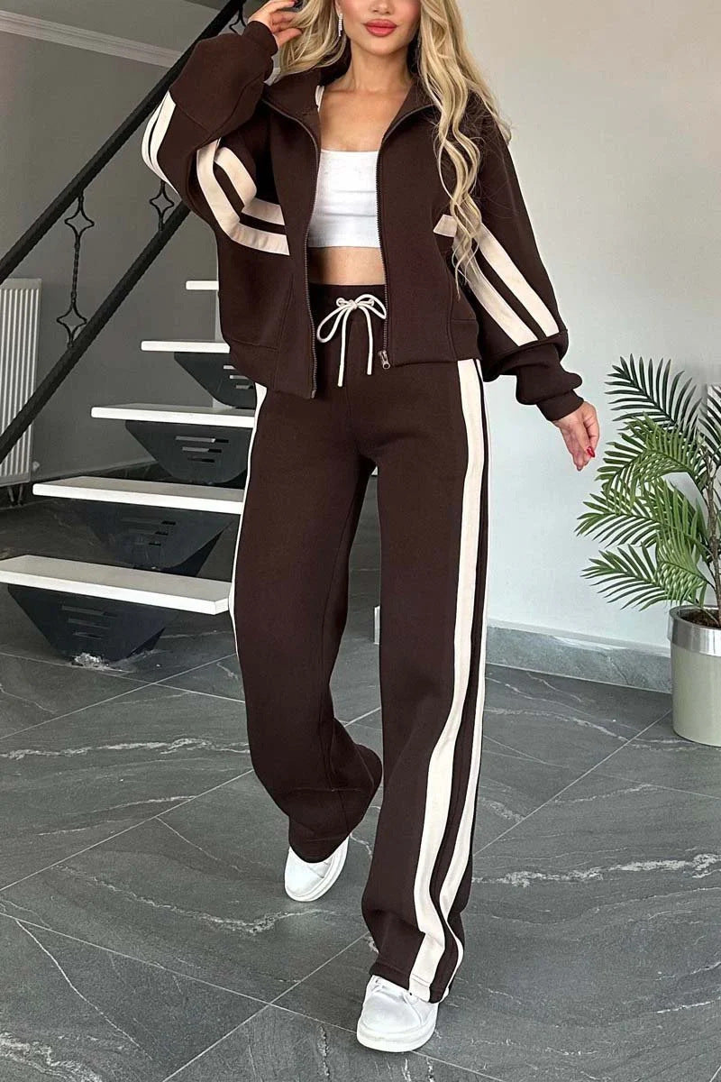 Women’s Y2K Striped Zip-Top Jacket – Retro Track Sports Suit