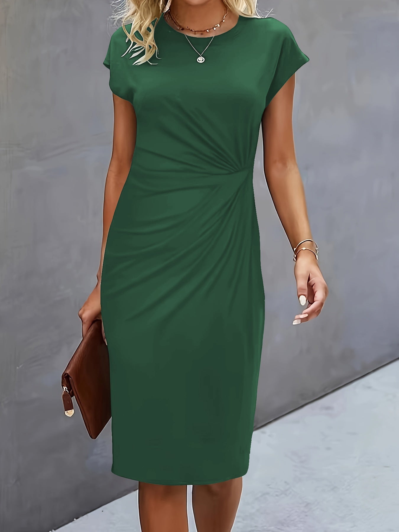 Front Knot Bodycon Midi Dress – Round Neck Sleeveless Tie Dress