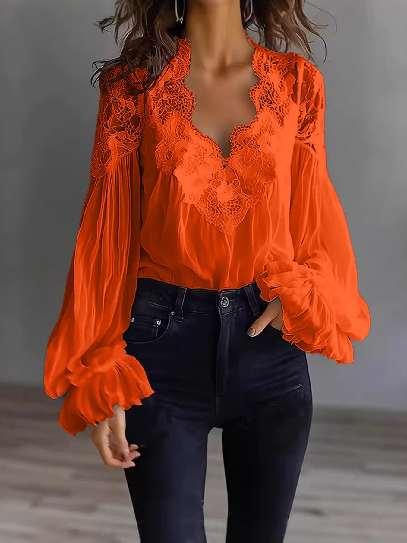 Lace-Panel Puff Sleeve Pleated Ruffle Shirt | Ballet Style