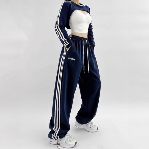 Embroidered Patchwork Wide-Leg Athletic Sweatpants | 4 Colors
