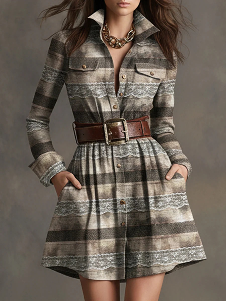 Women's Plaid Collared Sleeveless Fitted Waist Dress