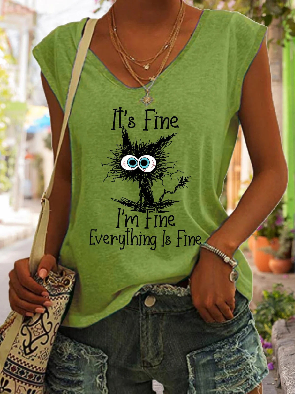 Women's V-Neck Printed Short Sleeve Loose Top – 14 Colors S–4XL