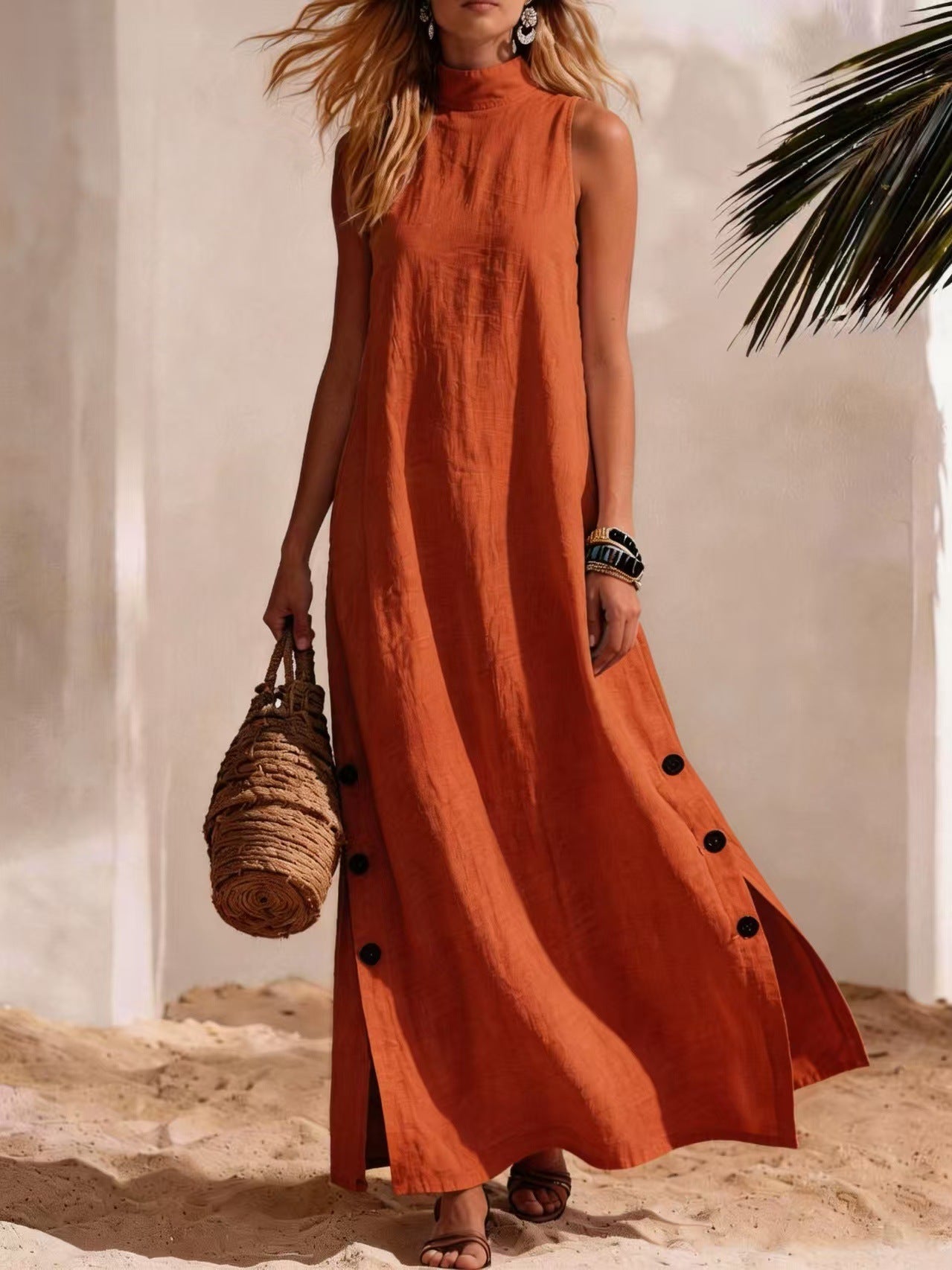 Sleeveless Midi Dress – Side Slits & Loose Fit