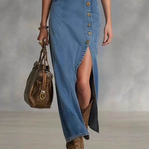 Button-Front Sleeveless Denim-Style Dress – Vintage, S–XXL