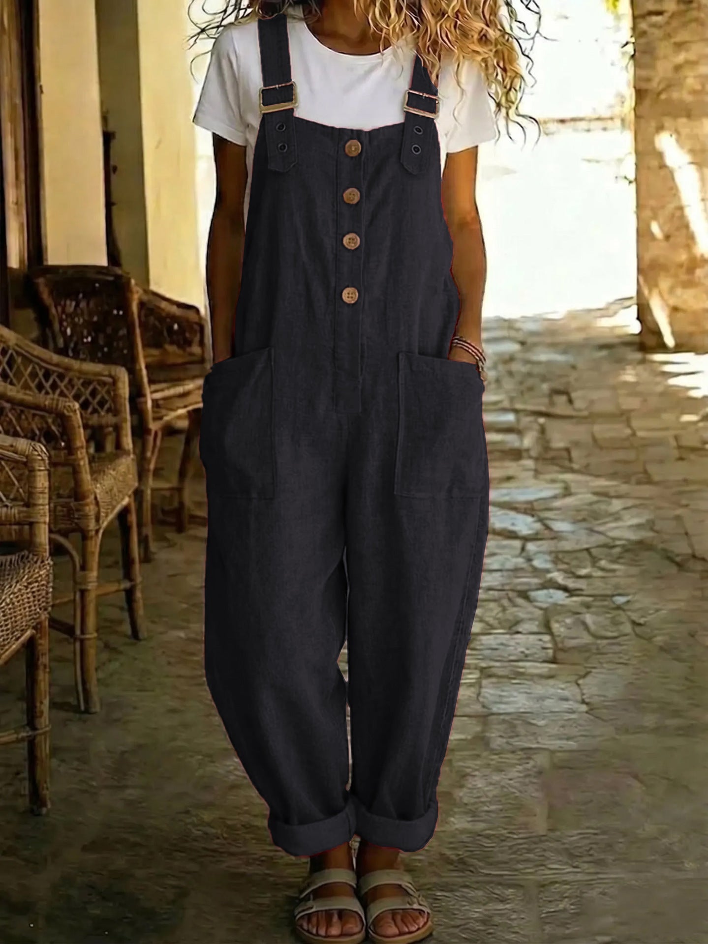 Women's Vintage High-Waist Straight-Leg Overalls – Sleeveless Suspender Jumpsuit