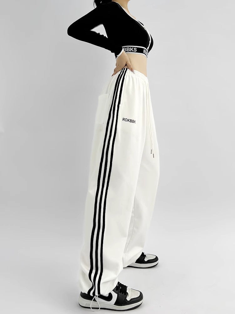 Embroidered Patchwork Wide-Leg Athletic Sweatpants | 4 Colors