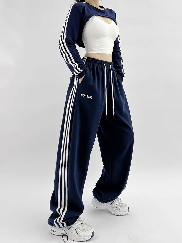 Embroidered Patchwork Wide-Leg Athletic Sweatpants | 4 Colors