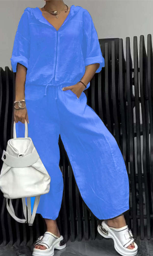 Women’s Cotton Linen Long Sleeve Top and Pants Set