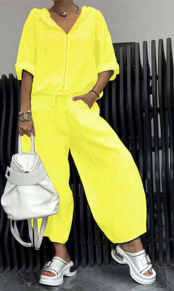 Women’s Cotton Linen Long Sleeve Top and Pants Set