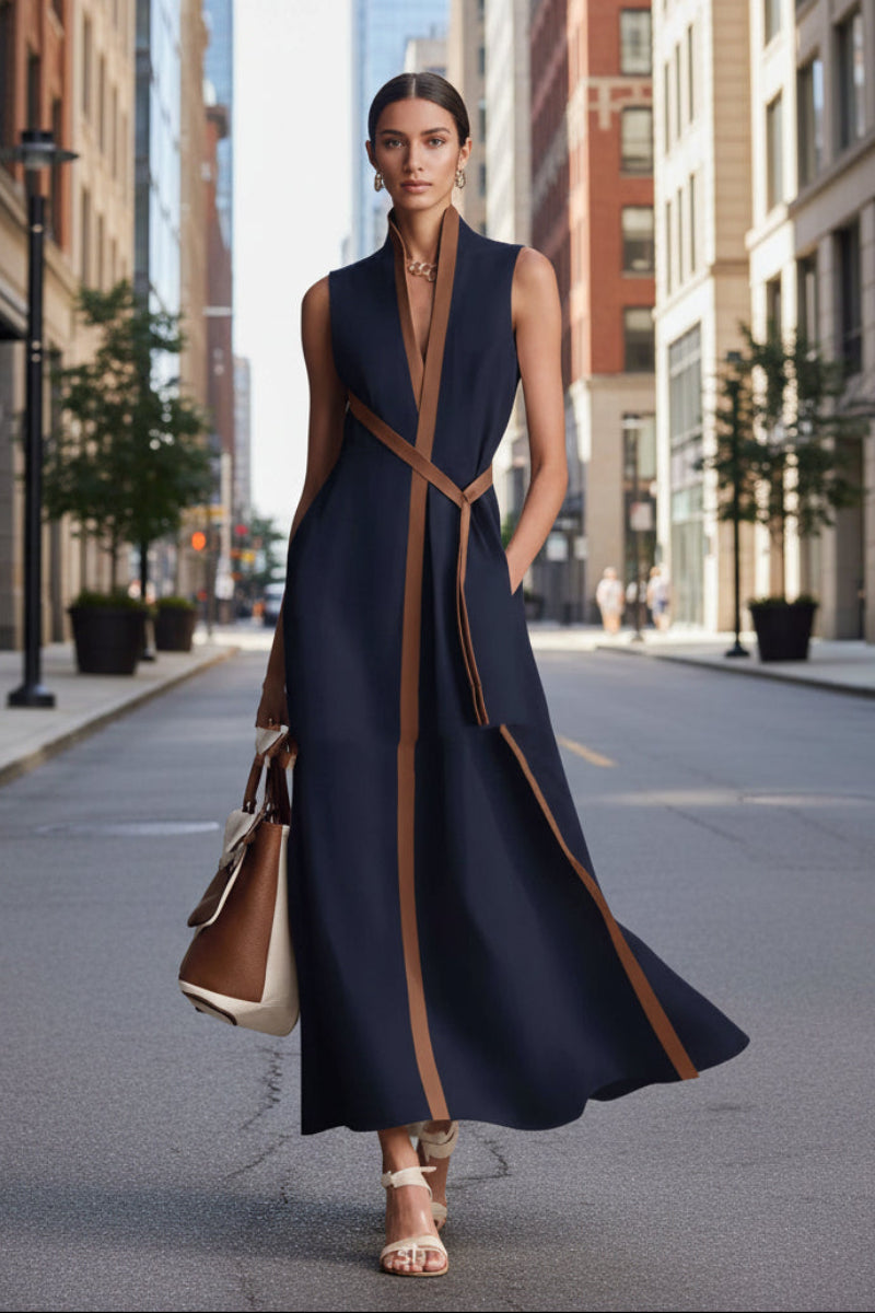 Women's Patchwork Cardigan & Wide Leg Pants Set | Colorblock Linen