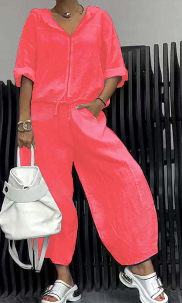 Women’s Cotton Linen Long Sleeve Top and Pants Set