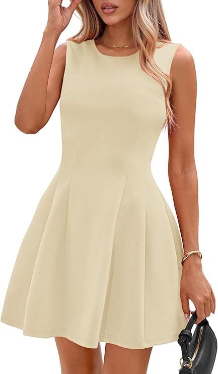 Sleeveless Solid Color Pleated Dress | Flared Midi Casual