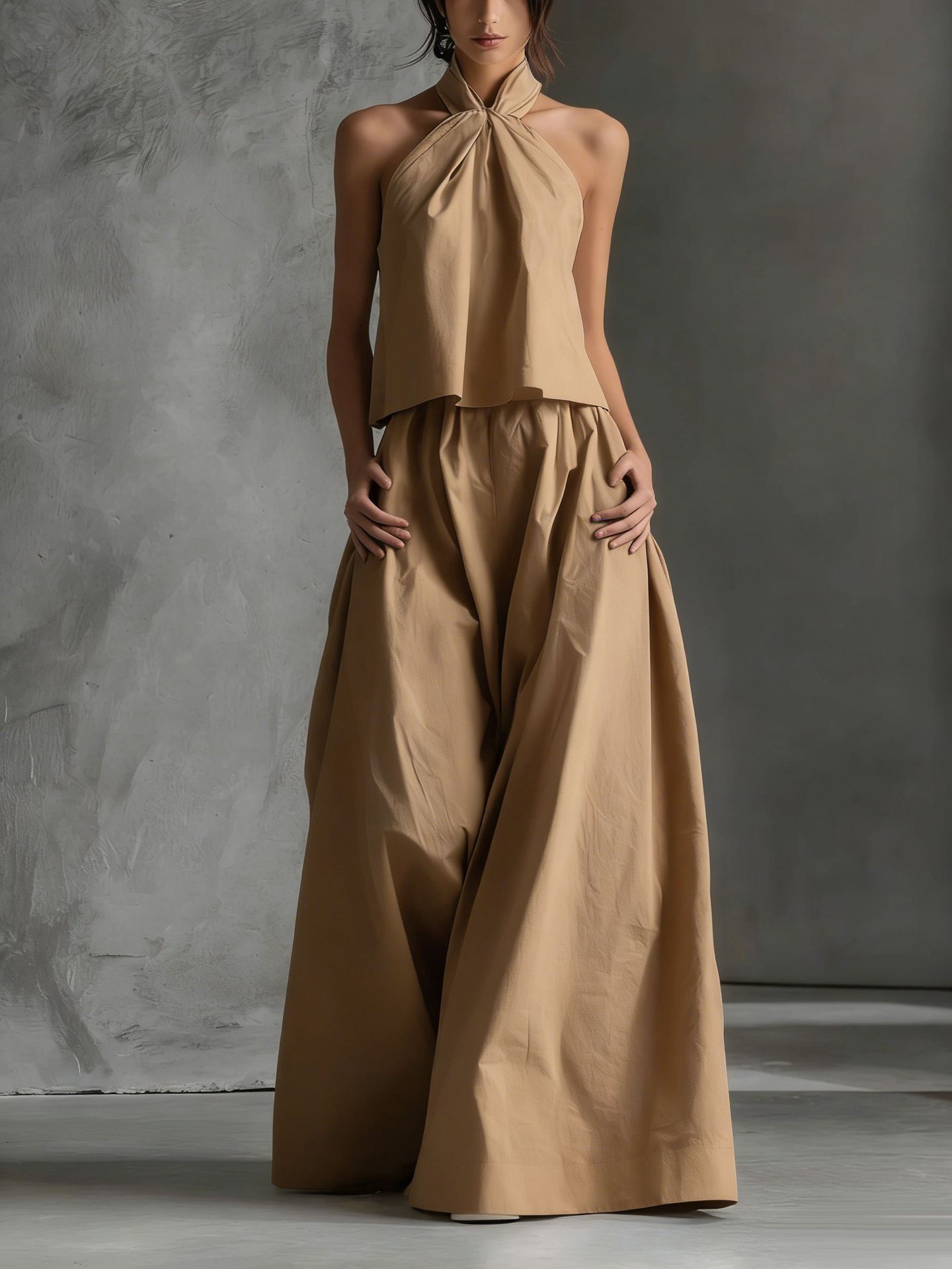 Loose-Fitting Sleeveless Top and Wide-Leg Pants Two-Piece Set.